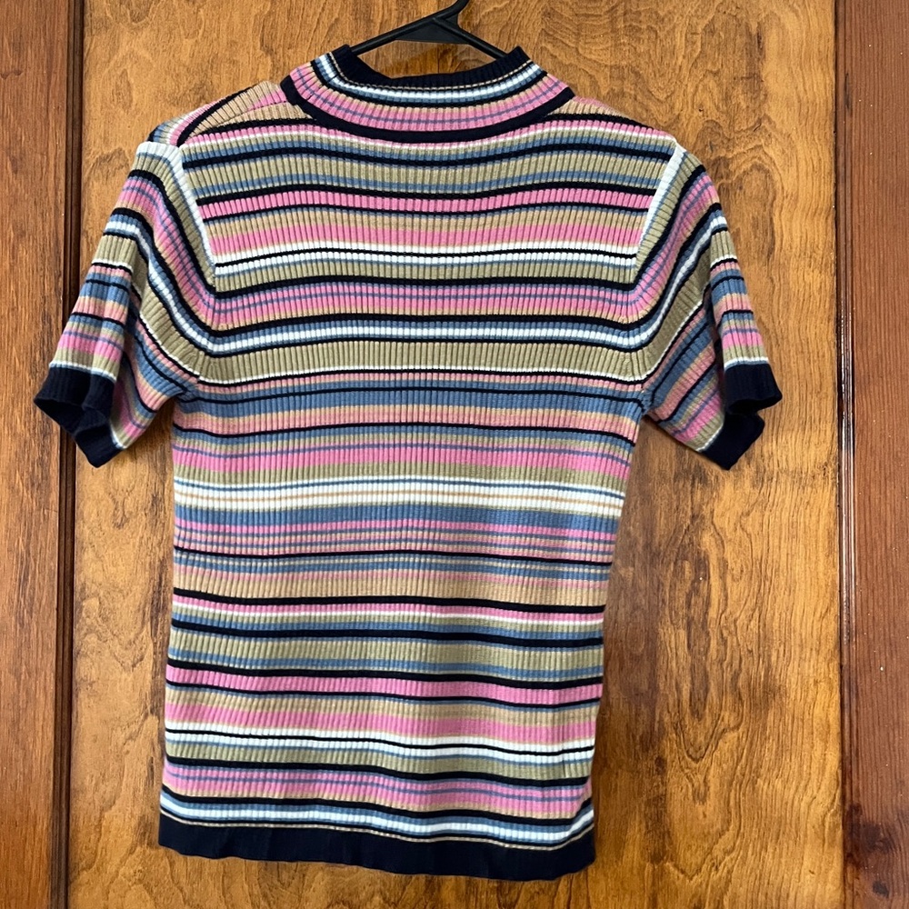 Mockneck Multicolor Striped Ribbed Blouse - Picture 2 of 2
